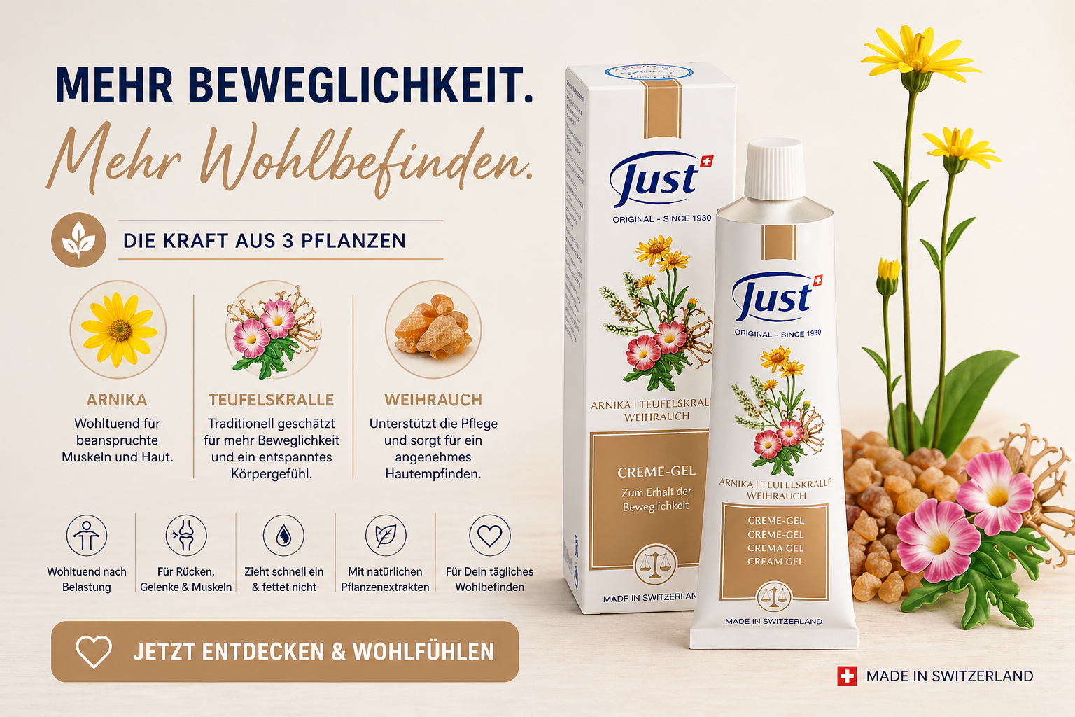 JUST Arnika Teufelskralle Weihrauch Creme Gel